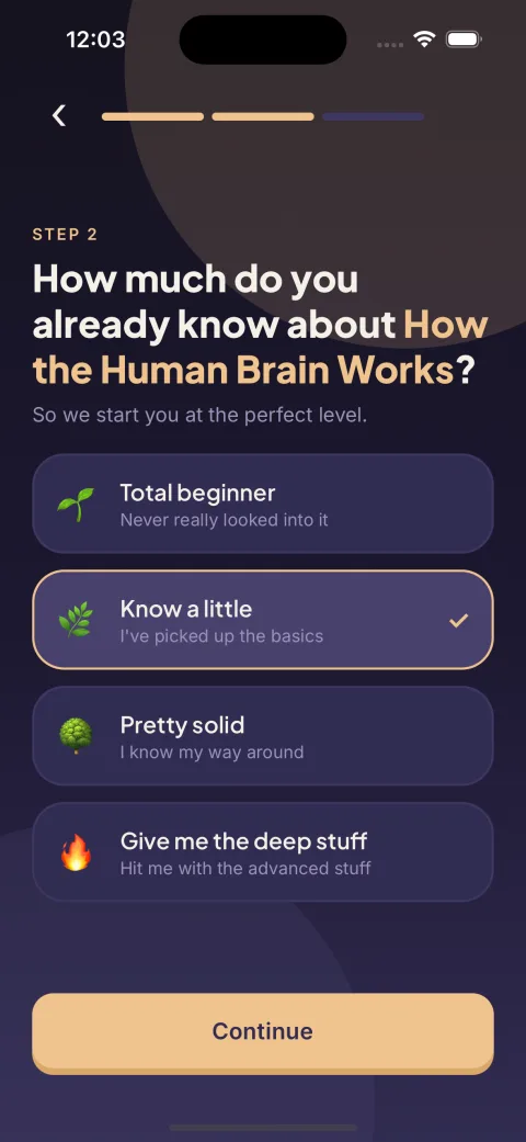 Choosing how much you already know about the human brain